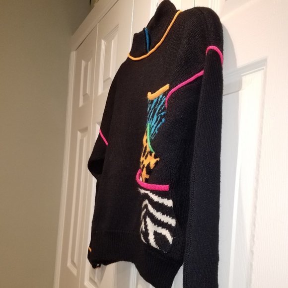 Vintage Obermeyer Wool Blend 'Tic Tac Toe' Mock Turtleneck Ski Sweater - Picture 3 of 9